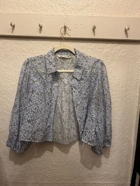Zara Light Blue Floral Button-Front Jacket